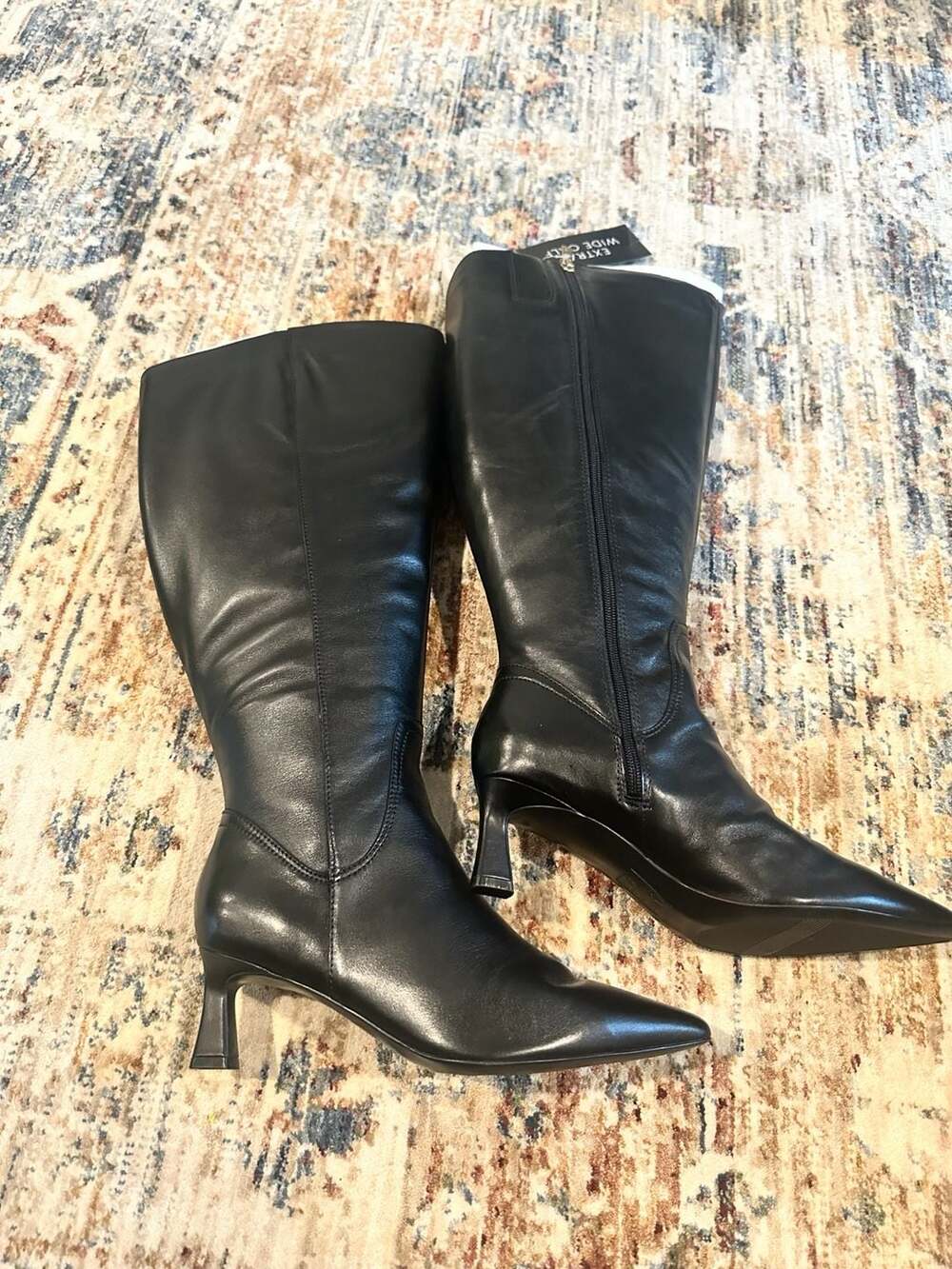 Extra Wide Calf Knee High Boots Black Leather